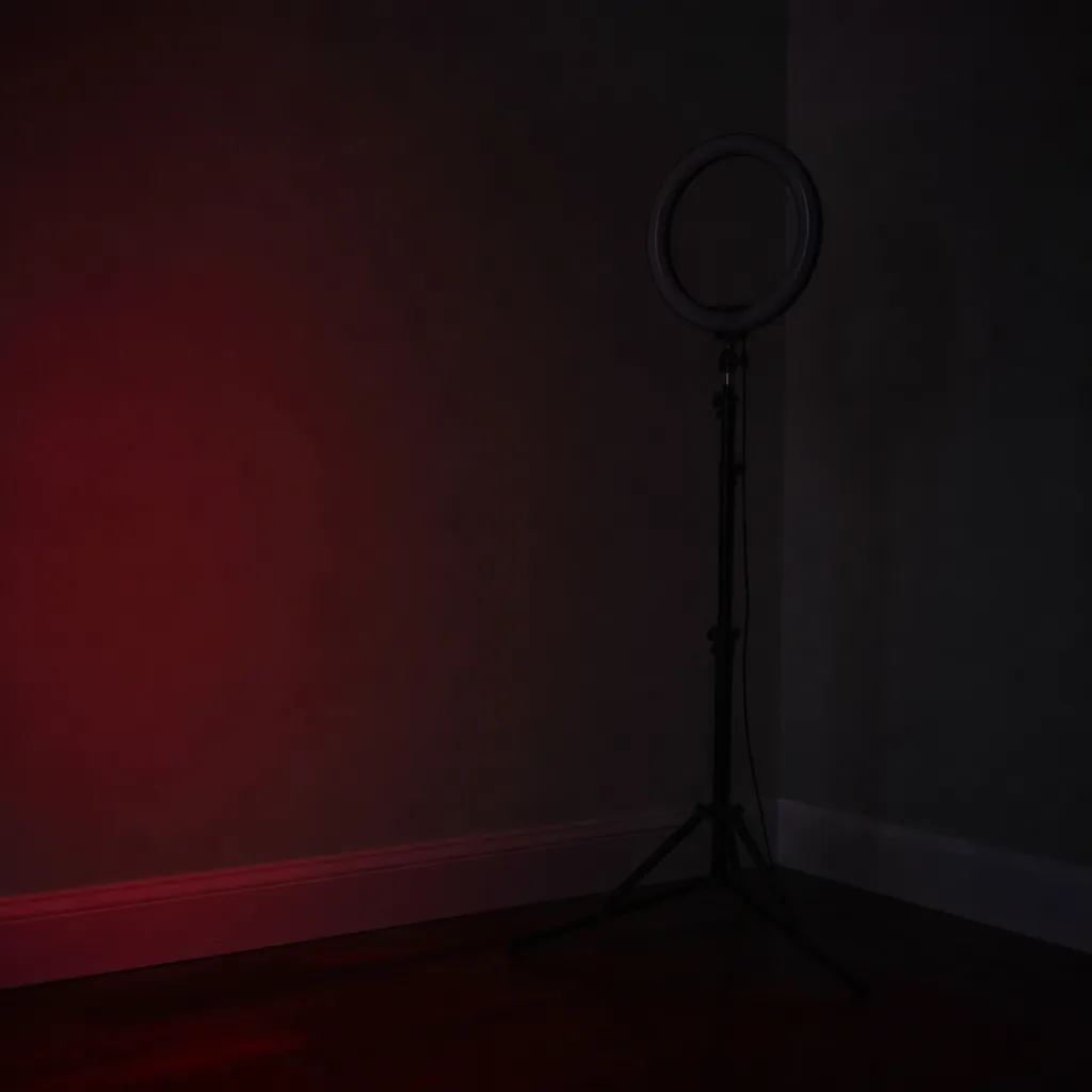 Soporte de aro de luz en un rincón oscuro